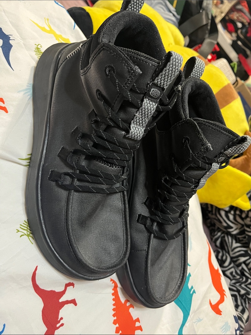 Hey Dude Black High-Top Combat Boots with Gray Pull Loops
